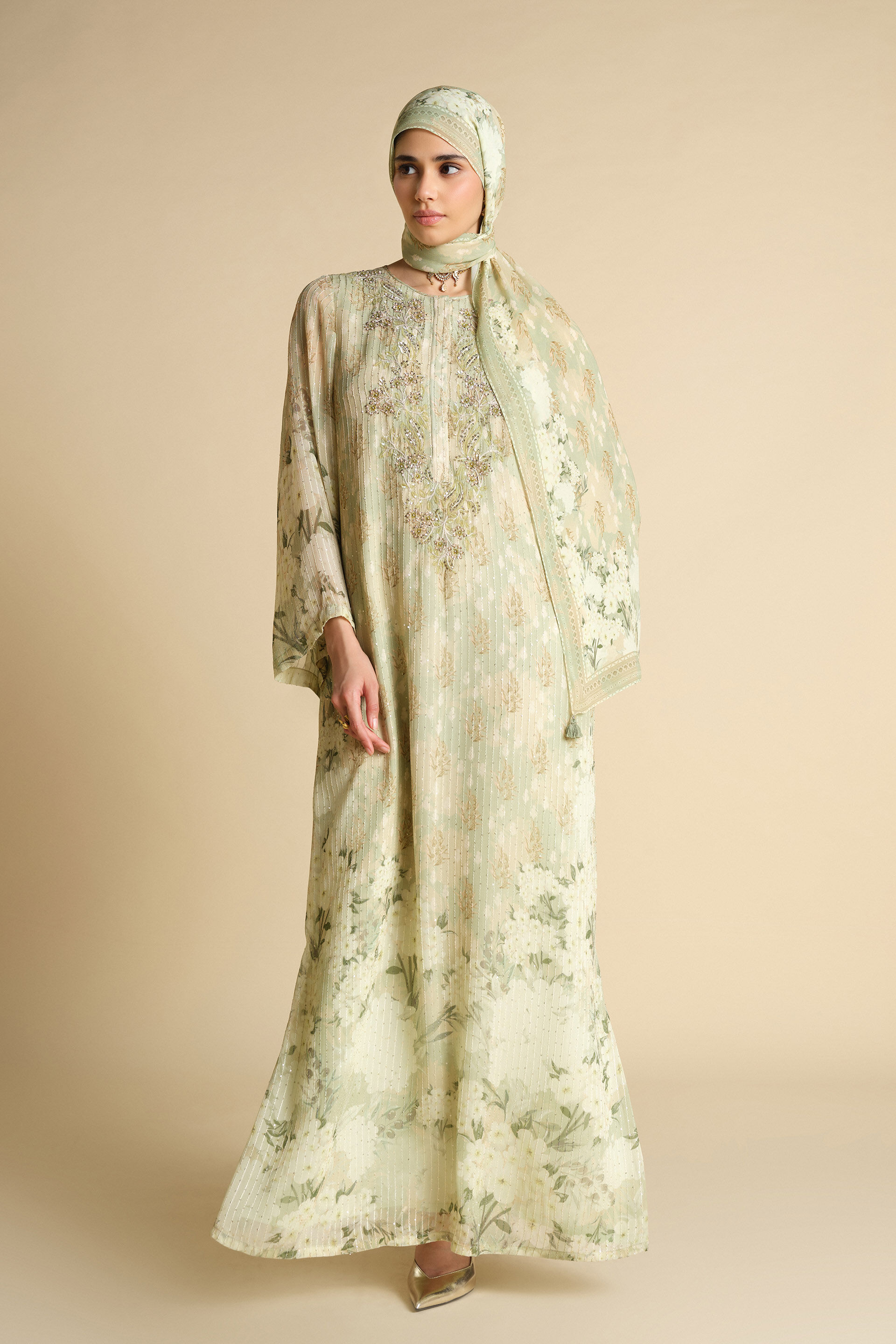 Suha Printed Stole - Sage